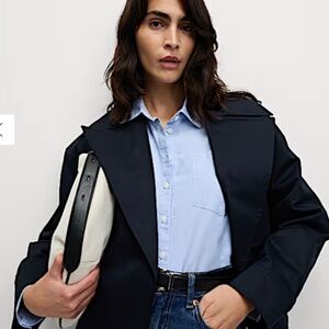 M&S Cotton Rich Short Trench Coat Size 8 Navy NEW with tags